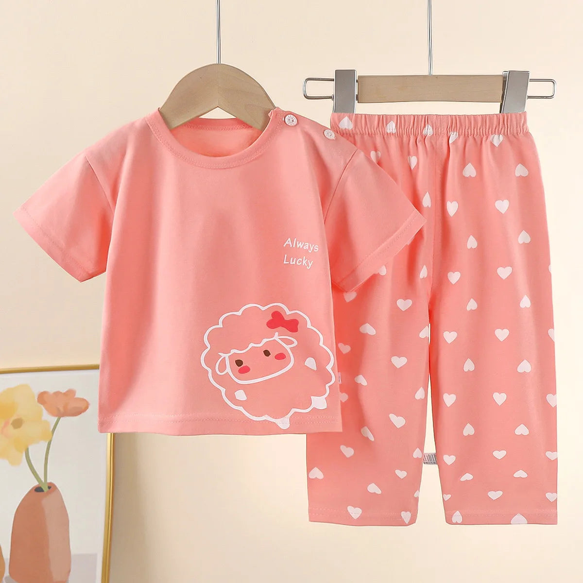 New Children&#39;s Short-Sleeved Suit Pure Cotton Summer Boys T-shirt Girls Home Clothes Baby Pajamas children&#39;s clothing