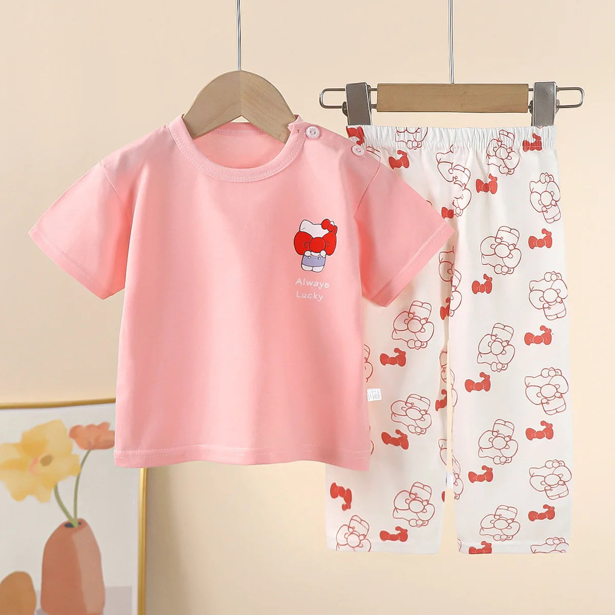 New Children&#39;s Short-Sleeved Suit Pure Cotton Summer Boys T-shirt Girls Home Clothes Baby Pajamas children&#39;s clothing