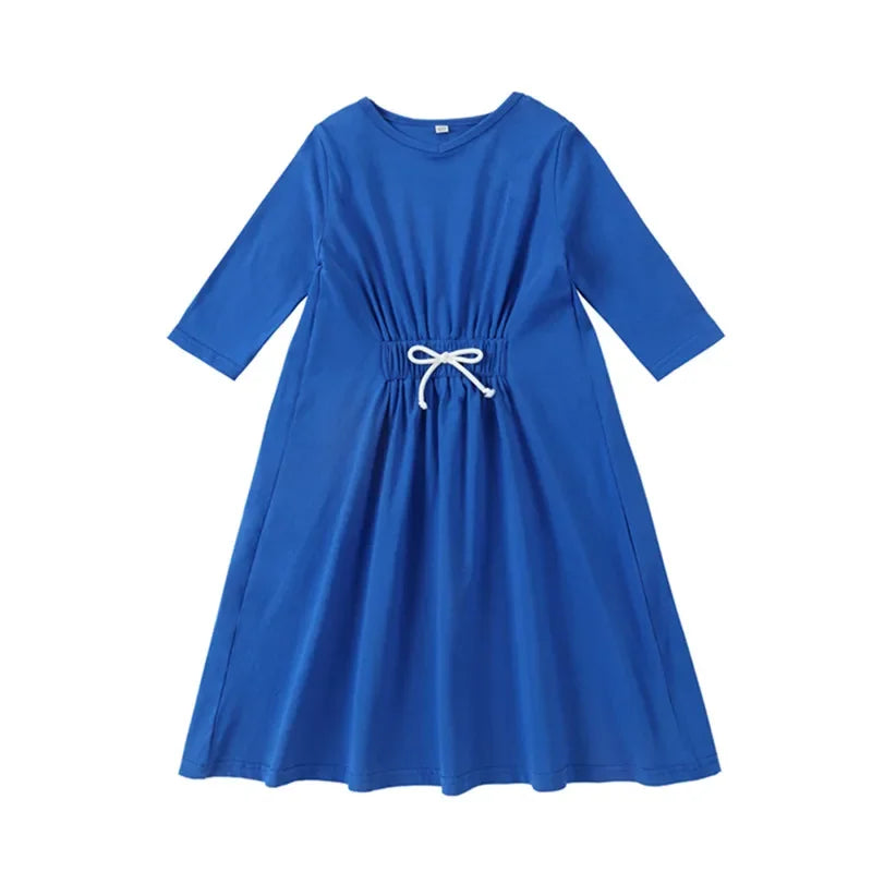 Spring Summer Cotton Solid Casual Clothing Boys Girls Fashion Family Matching Clothes Dress Set