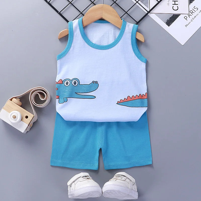 Children Sets Kids Clothes Boys Girls Vest Suit  Summer Children&#39;s Clothing baby Cotton T-Shirts Shorts Tank Top Sleeveless