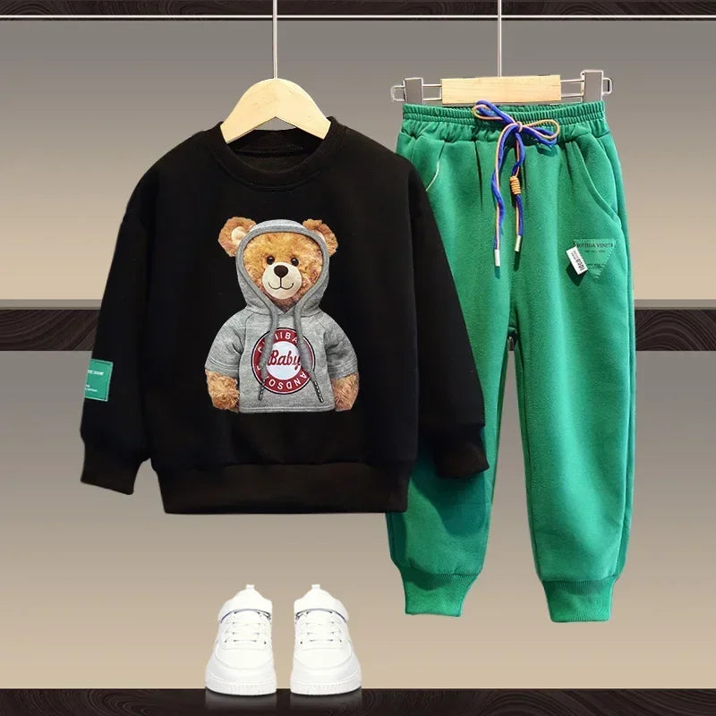 Autumn Baby Girl Boy Clothes Set Children Sports Cartoon Bear Sweatshirt Top and Pants Buttom Two Piece Suit Cotton Tracksuit